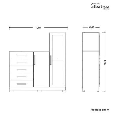 Cômoda New Master Com Espelho, 2 Portas E 5 Gavetas Cinamomo-off White - Móveis Albatroz Cinamomo-off White