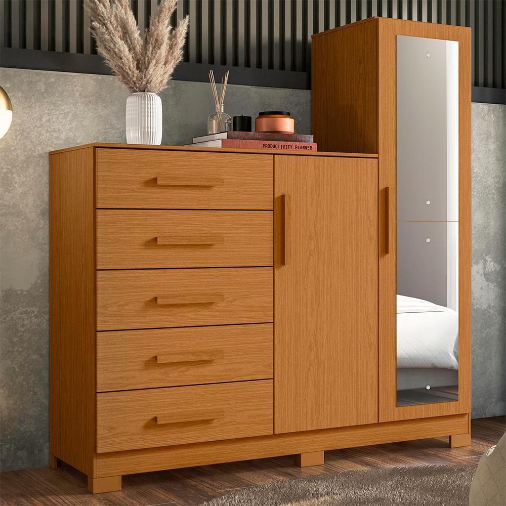 Cômoda New Master Com Espelho, 2 Portas E 5 Gavetas Cinamomo - Móveis Albatroz Cinamomo - 2