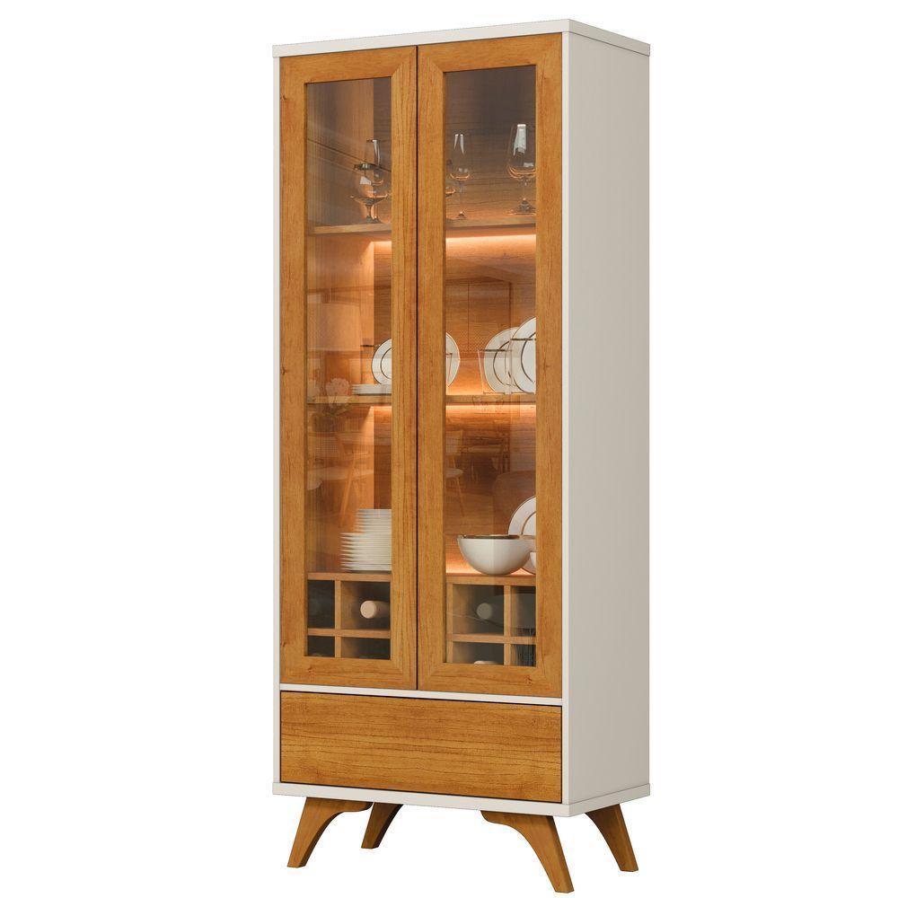 Cristaleira Adega Reflecta 2 Portas De Vidro Com Led - Mavaular Off White-naturalle - 1