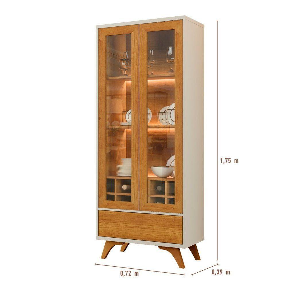 Cristaleira Adega Reflecta 2 Portas De Vidro Com Led - Mavaular Off White-naturalle - 2