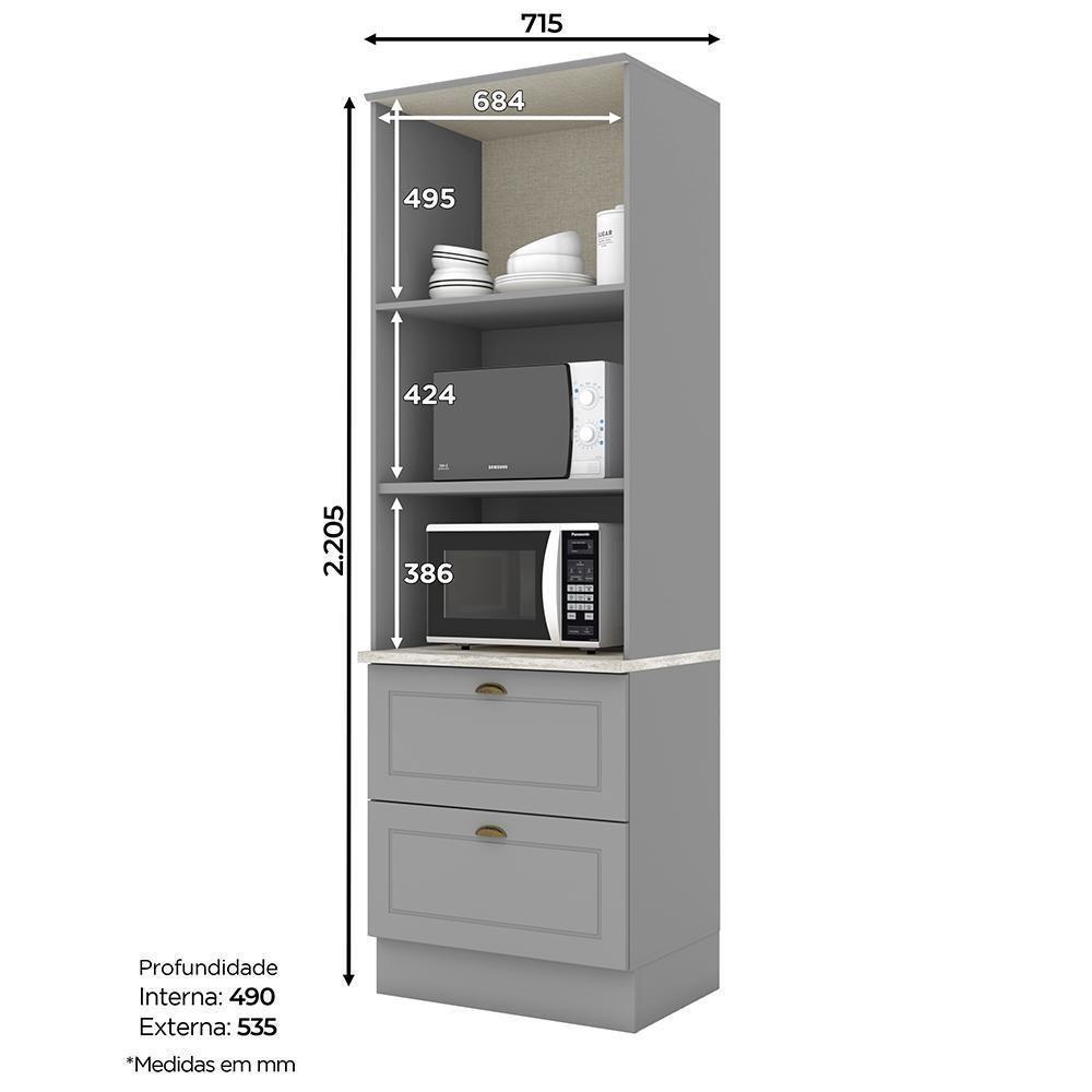 Torre Quente 2 Fornos Americana Cinza Com Tampo Calcare - Móveis Henn Cinza-calcare - 3