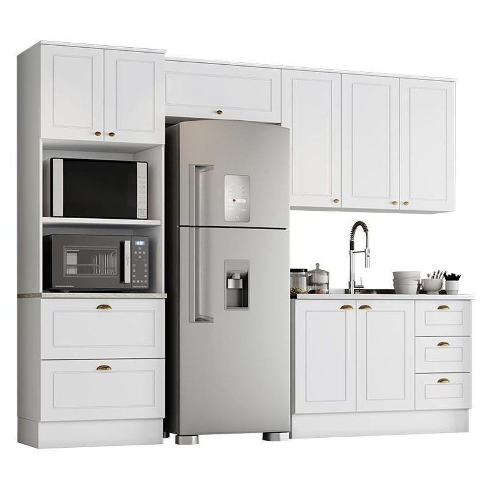 Cozinha Completa Americana 4 Peças Branco Com Torre Quente 2 Fornos - Móveis Henn Branco - 1