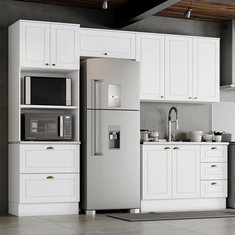 Cozinha Completa Americana 4 Peças Branco Com Torre Quente 2 Fornos - Móveis Henn Branco - 2