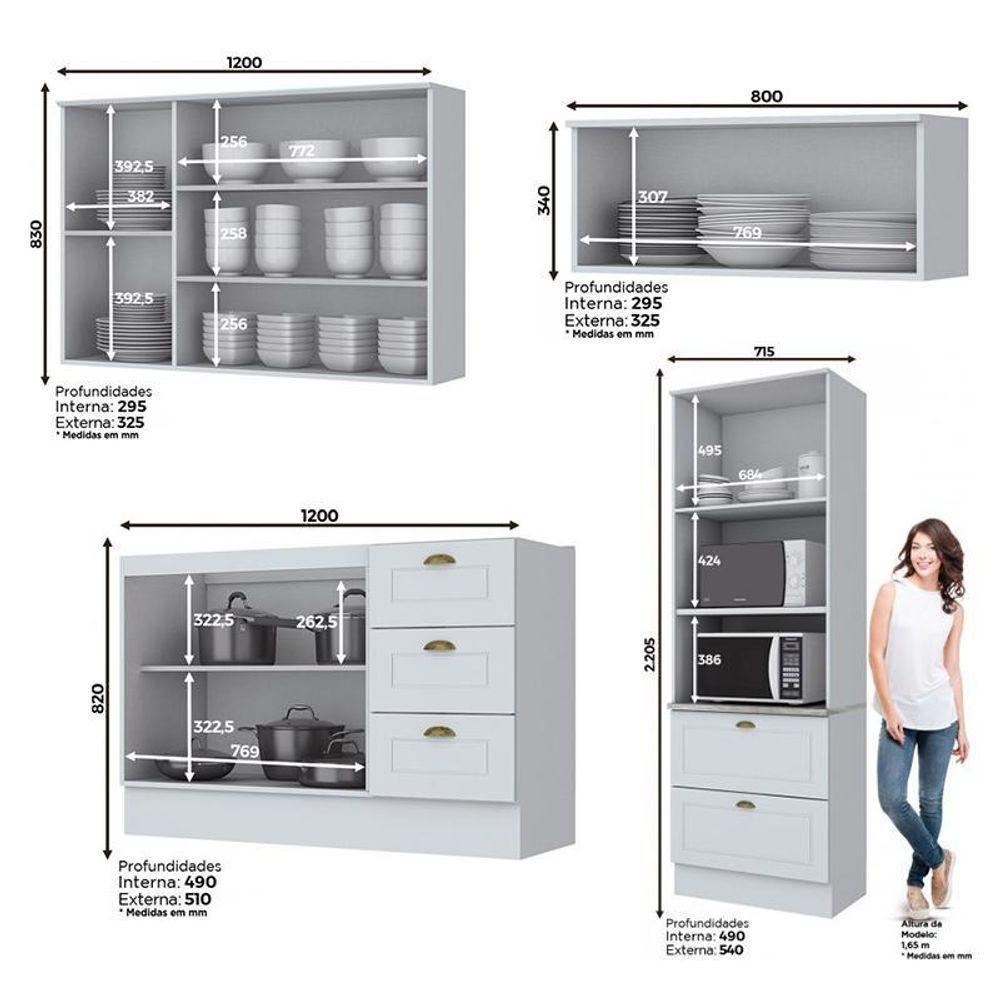 Cozinha Completa Americana 4 Peças Branco Com Torre Quente 2 Fornos - Móveis Henn Branco - 4