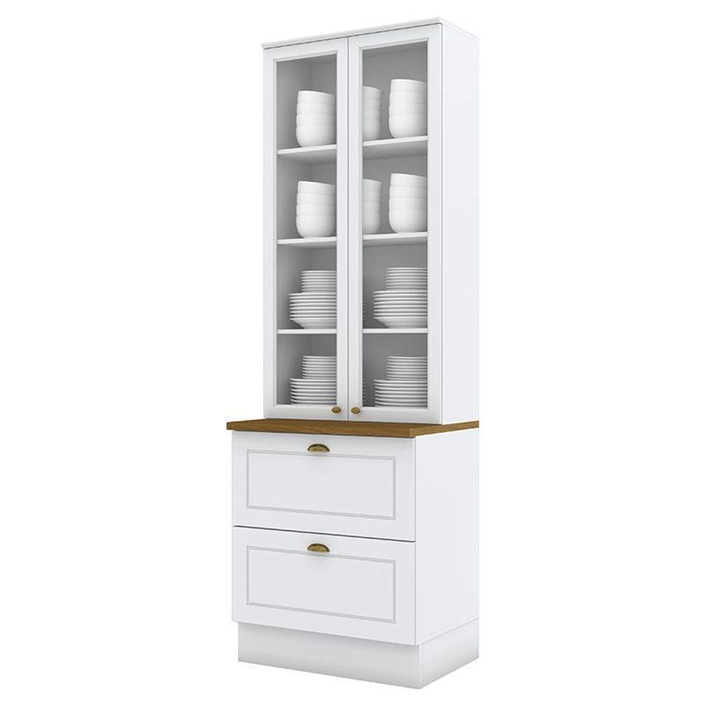 Cristaleira 2 Portas E 2 Gavetas Americana Branco Com Tampo Nature - Móveis Henn Branco-nature - 1
