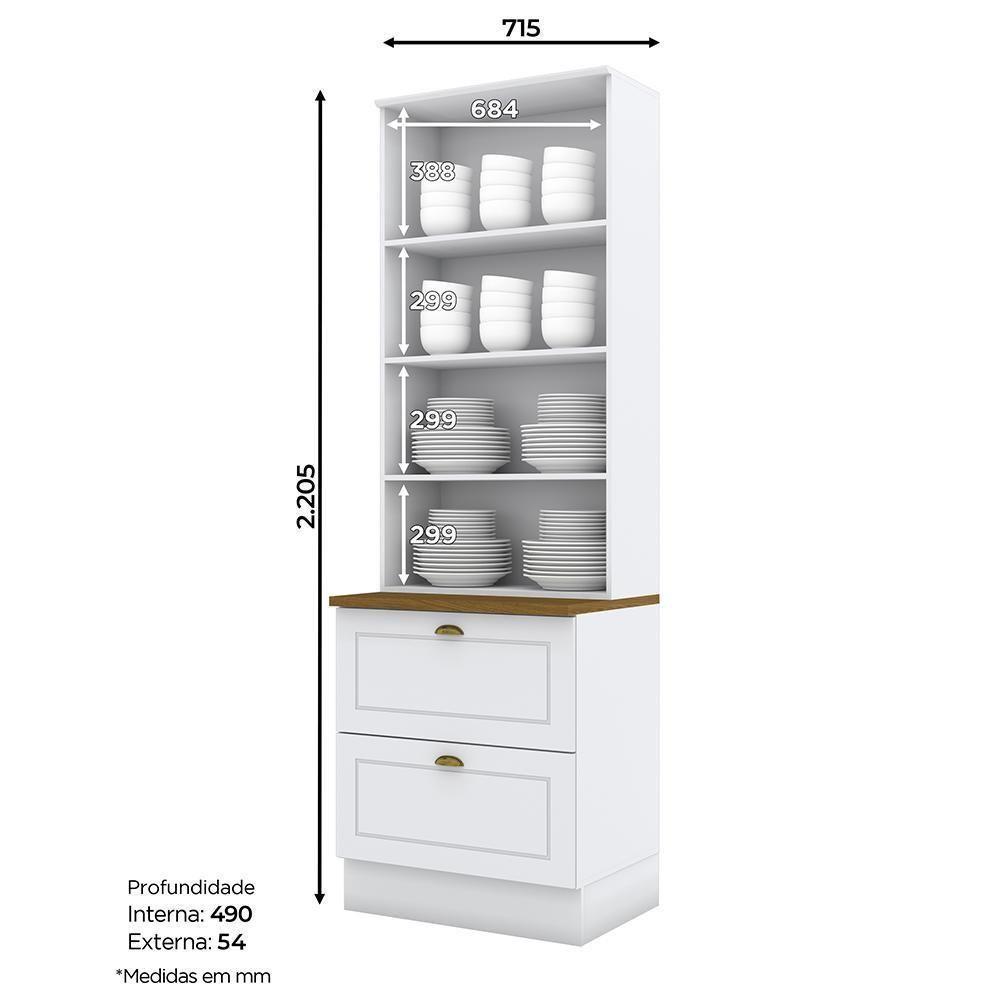 Cristaleira 2 Portas E 2 Gavetas Americana Branco Com Tampo Nature - Móveis Henn Branco-nature - 3