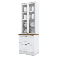 Cristaleira 2 Portas E 2 Gavetas Americana Branco Com Tampo Nature - Móveis Henn Branco-nature - 1