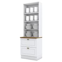 Cristaleira 2 Portas E 2 Gavetas Americana Branco Com Tampo Nature - Móveis Henn Branco-nature - 2