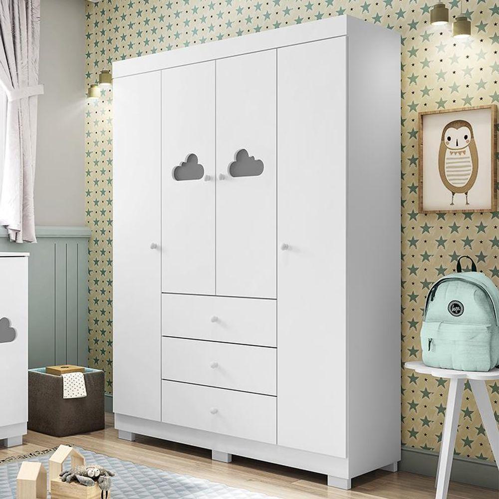 Guarda Roupa Infantil Ane 4 Portas E 3 Gavetas Branco - Phoenix Baby Branco - 2