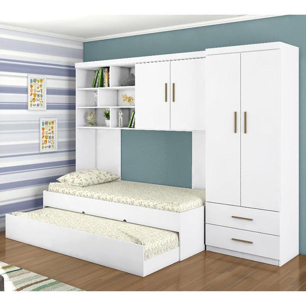 Dormitório Chiara Guarda Roupa, Aéreo 2 Portas E Bicama Branco Com Colchões Supreme D20 - Phoenix Baby Branco - 2