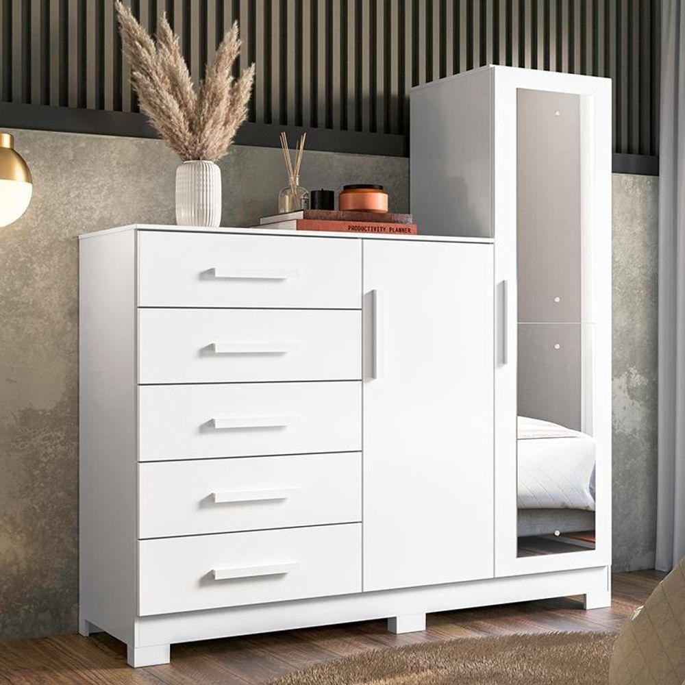 Cômoda New Master Com Espelho, 2 Portas E 5 Gavetas Branco - Móveis Albatroz Branco - 2