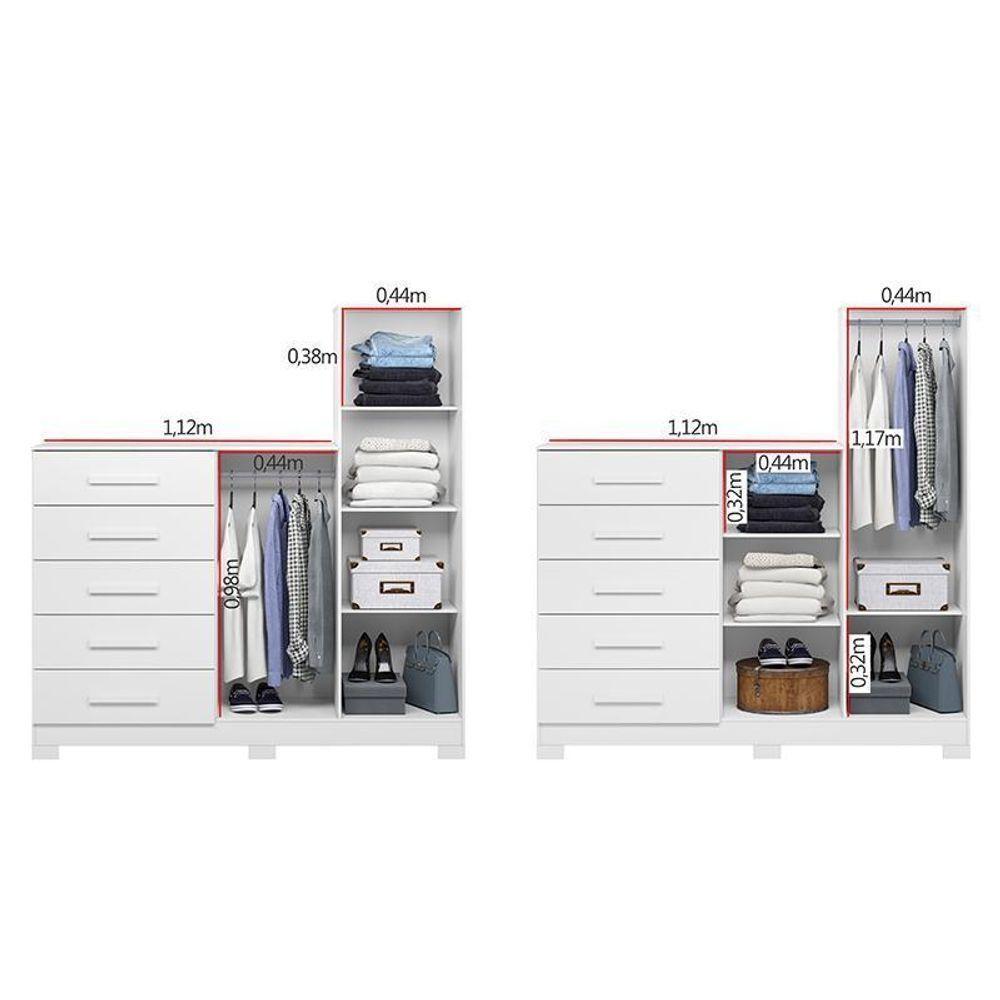 Cômoda New Master Com Espelho, 2 Portas E 5 Gavetas Branco - Móveis Albatroz Branco - 4