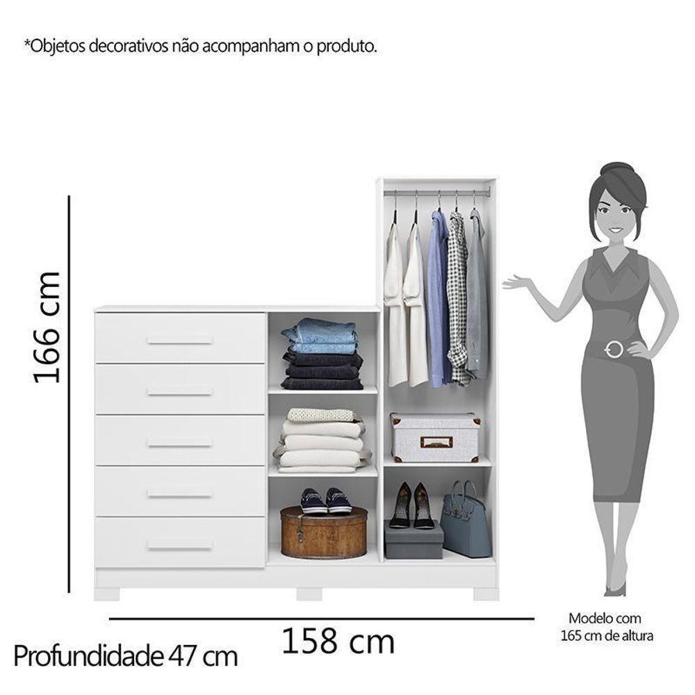 Cômoda New Master Com Espelho, 2 Portas E 5 Gavetas Branco - Móveis Albatroz Branco - 5