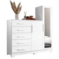Cômoda New Master Com Espelho, 2 Portas E 5 Gavetas Branco - Móveis Albatroz Branco - 1