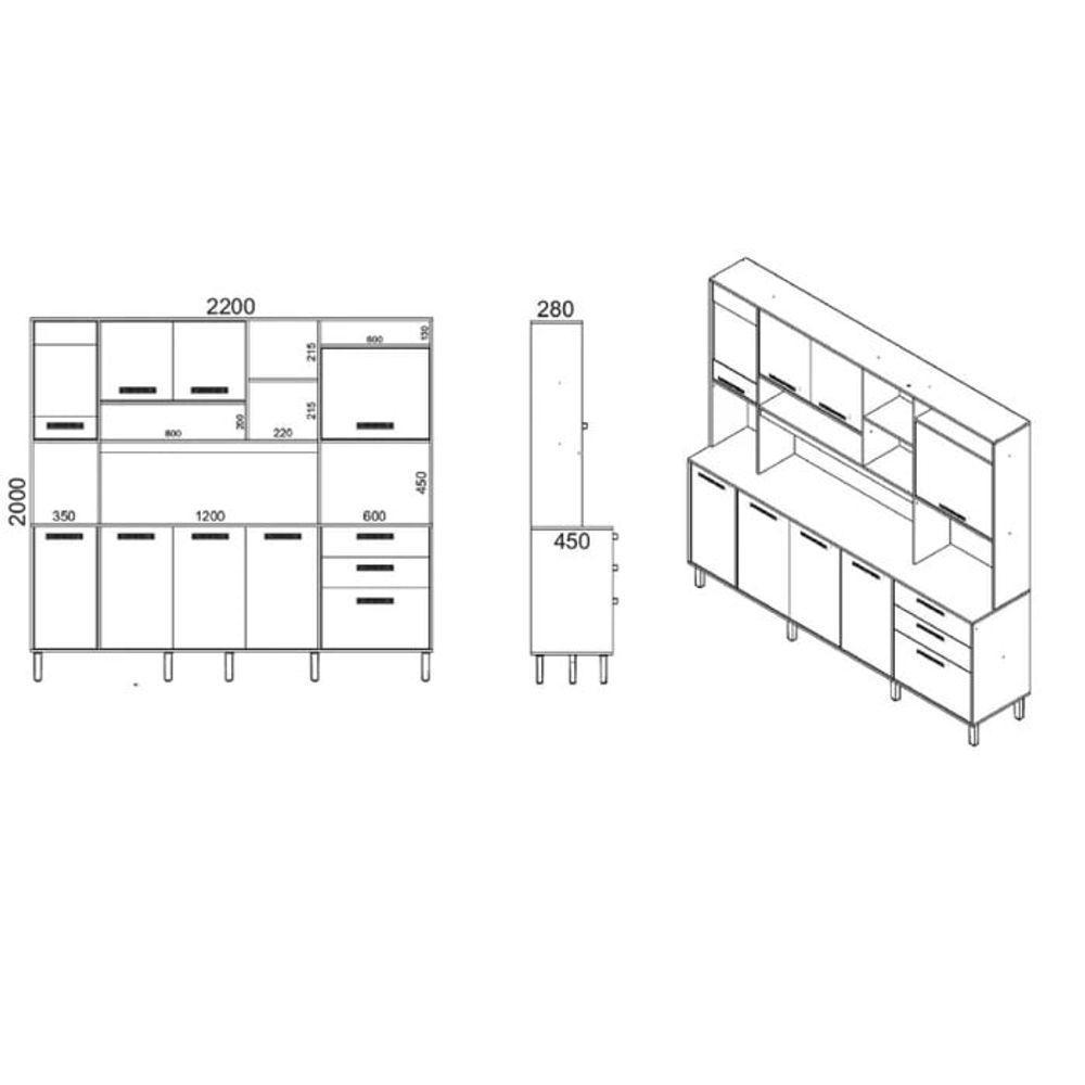 Cozinha Compacta 8 Portas 3 Gavetas 7 Nichos Nápoles Itatiaia Cinamomo-off White - 2