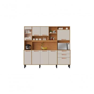 Cozinha Compacta Nápoles 8 Portas 3 Gavetas MDP 220cm Branco Off White