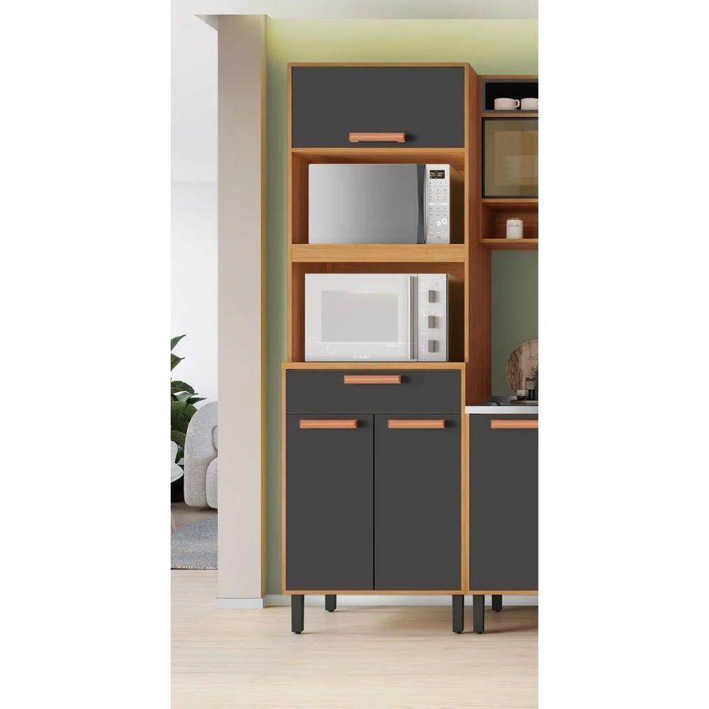 Paneleiro Torre Quente 3 Portas 1 Gaveta 2 Nichos Para Forno E Microondas Napoles - Itatiaia Cinamomo-grafite - 4