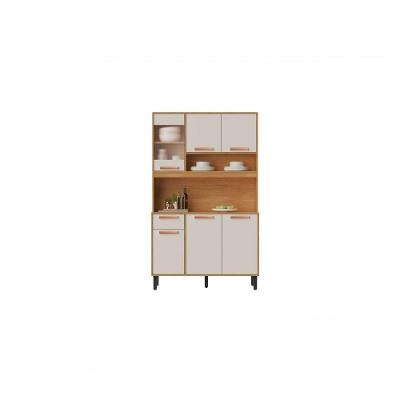 Cozinha Compacta Nápoles 6 Portas 1 Gaveta MDF 120cm Cinza Cinamomo Off White Fosco