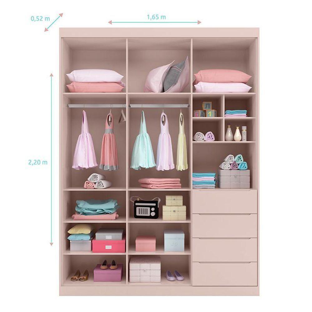 Guarda Roupa Infantil Pietra 3 Portas E 4 Gavetas Rosê - Pr Baby Rosê - 4