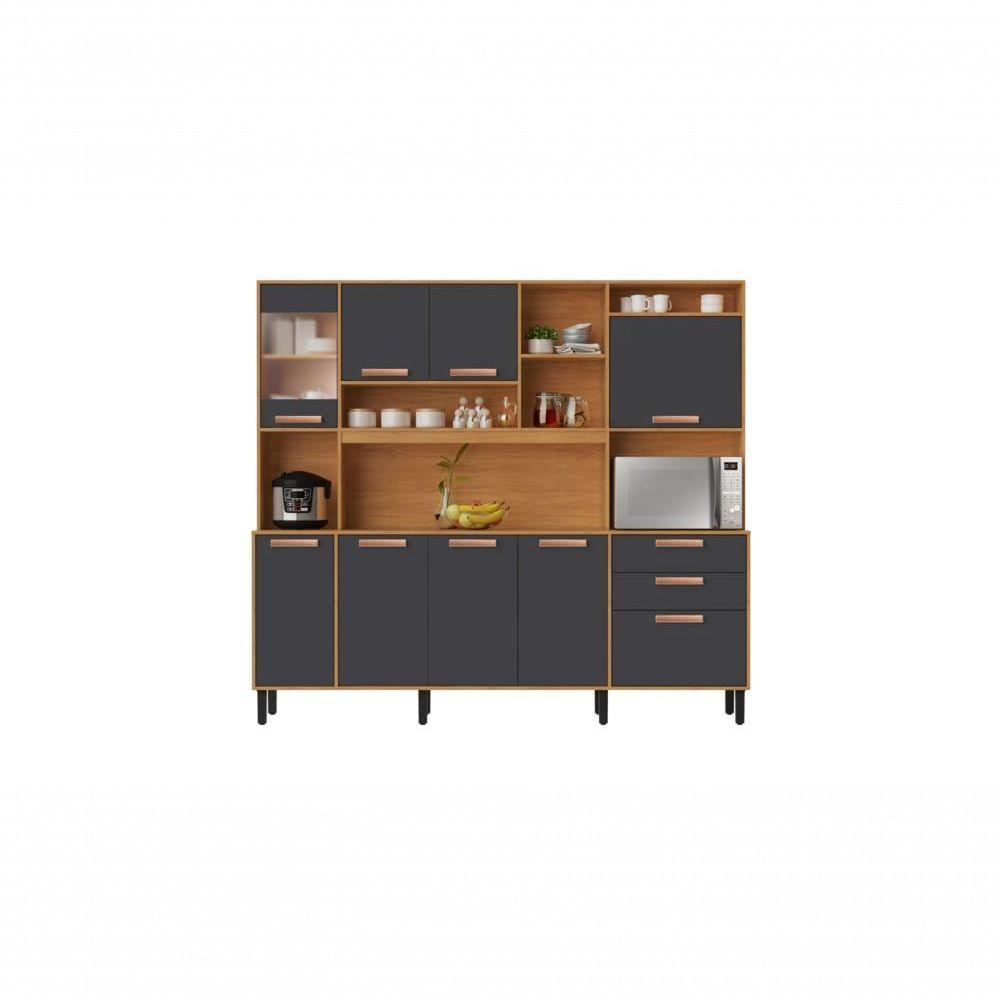 Cozinha Compacta 8 Portas 3 Gavetas 7 Nichos Nápoles Itatiaia Cinamomo-grafite - 1