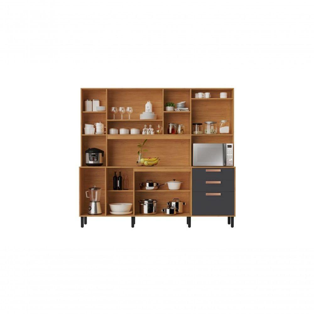 Cozinha Compacta 8 Portas 3 Gavetas 7 Nichos Nápoles Itatiaia Cinamomo-grafite - 3