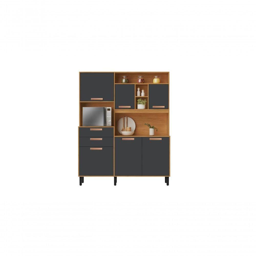 Cozinha Compacta 6 Portas 2 Gavetas 5 Nichos Nápoles - Itatiaia Cinamomo-grafite - 1