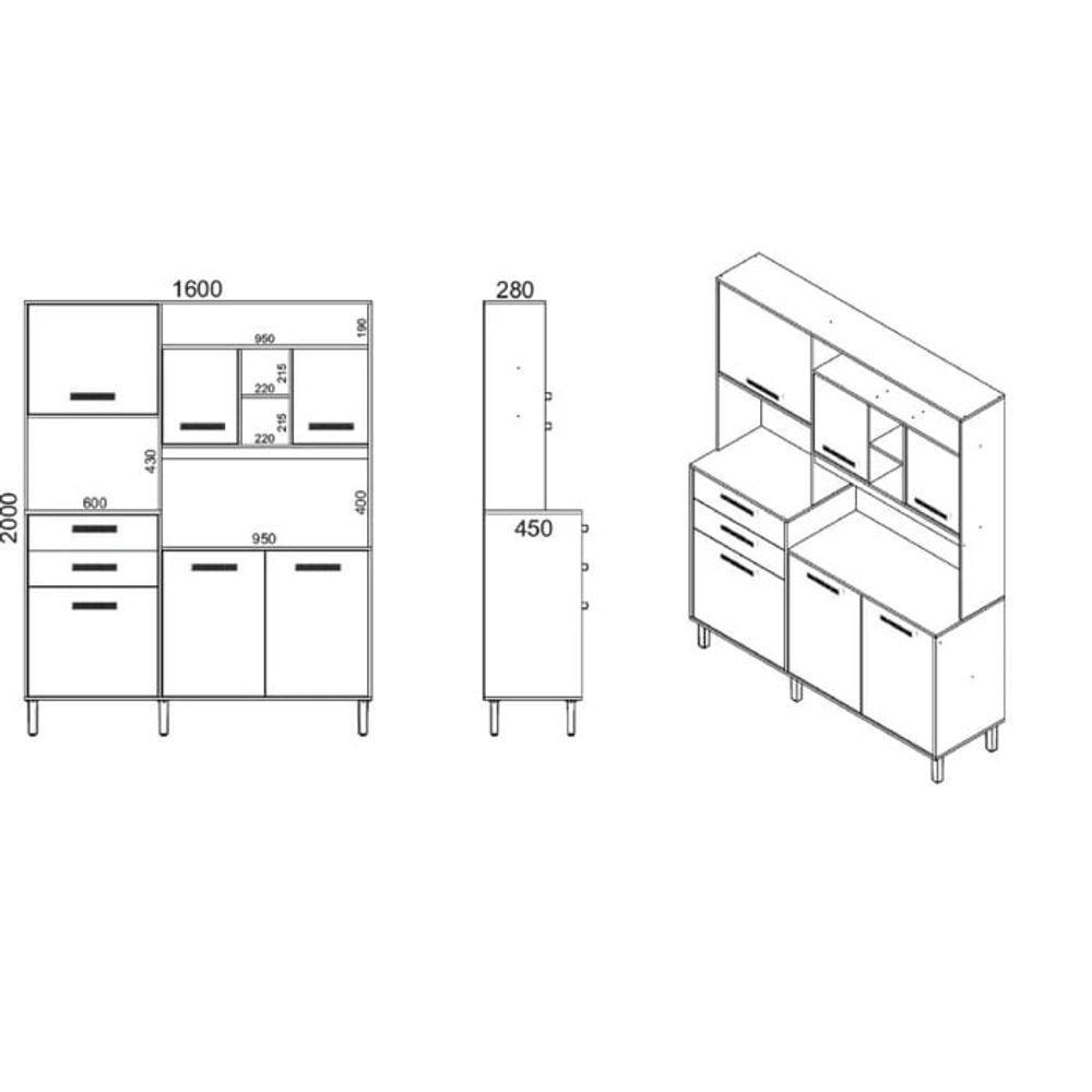 Cozinha Compacta 6 Portas 2 Gavetas 5 Nichos Nápoles - Itatiaia Cinamomo-off White - 3
