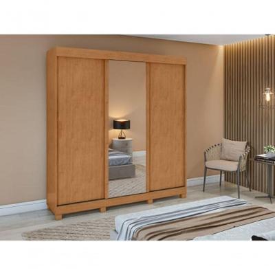 Guarda Roupa Casal Saion Plus 3 Portas 1 Porta Glass 3 Gavetas Amendoa Clean