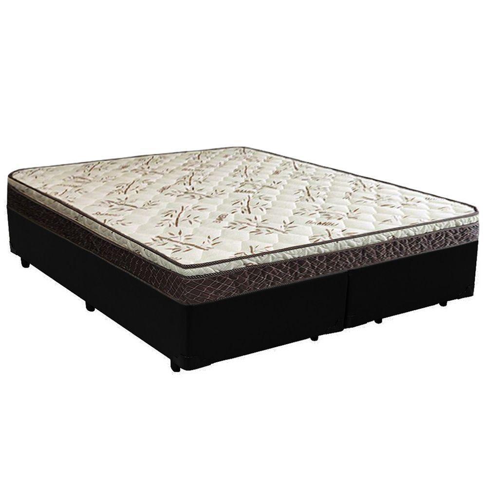 Cama Box Queen Bipartido Sintético + Colchão Elegance Ortopédico Espuma D33 Extra Firme 158x198x63 Preto - 1
