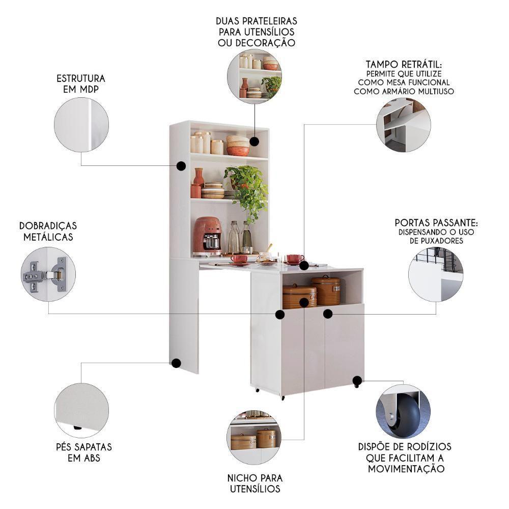 Mesa Bancada Gourmet Para Cozinha Salt Branco Z06 - Mpozenato - 3