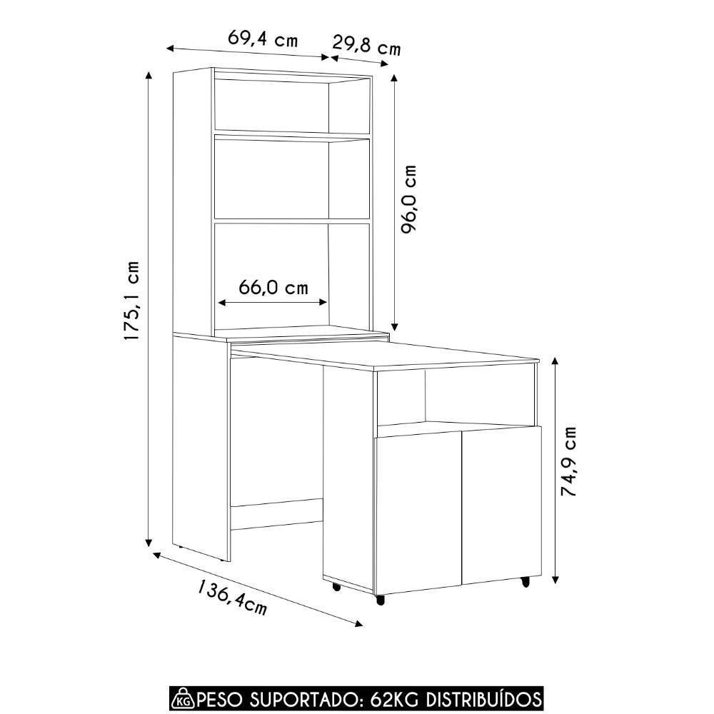 Mesa Escrivaninha Bancada De Estudos Para Quarto Salt Preto Z06 - Mpozenato - 4