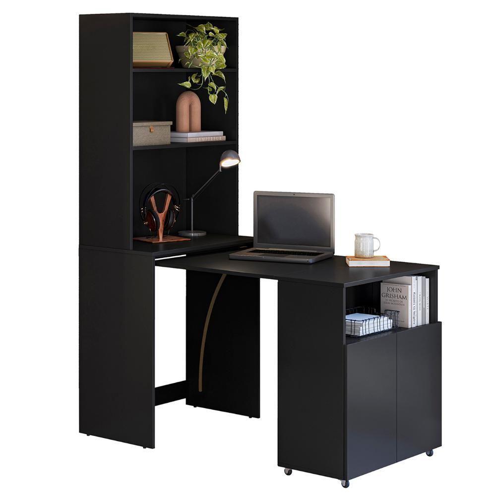 Estante Escrivaninha Com Mesa Bancada Retrátil Salt Preto Z06 - Mpozenato - 1
