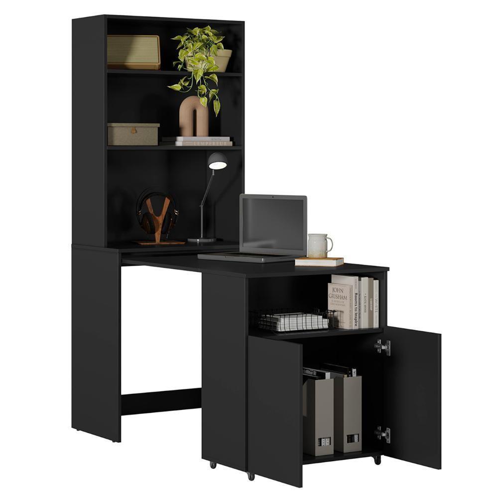Estante Escrivaninha Com Mesa Bancada Retrátil Salt Preto Z06 - Mpozenato - 7