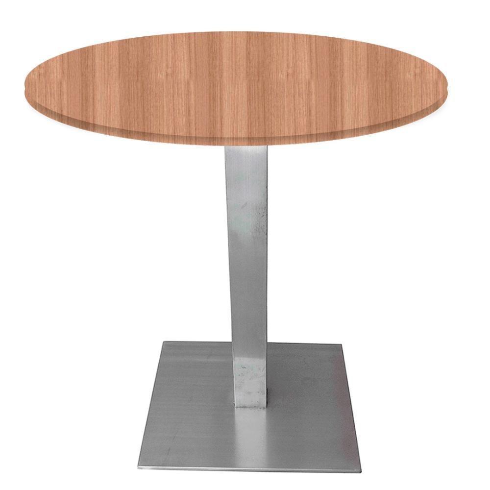 Mesa Quadrada Alpha Inox Prata 73,50 Cm (altura) Tampo Mdp Redondo 80 Cm Noce Naturalle (larg) - 1