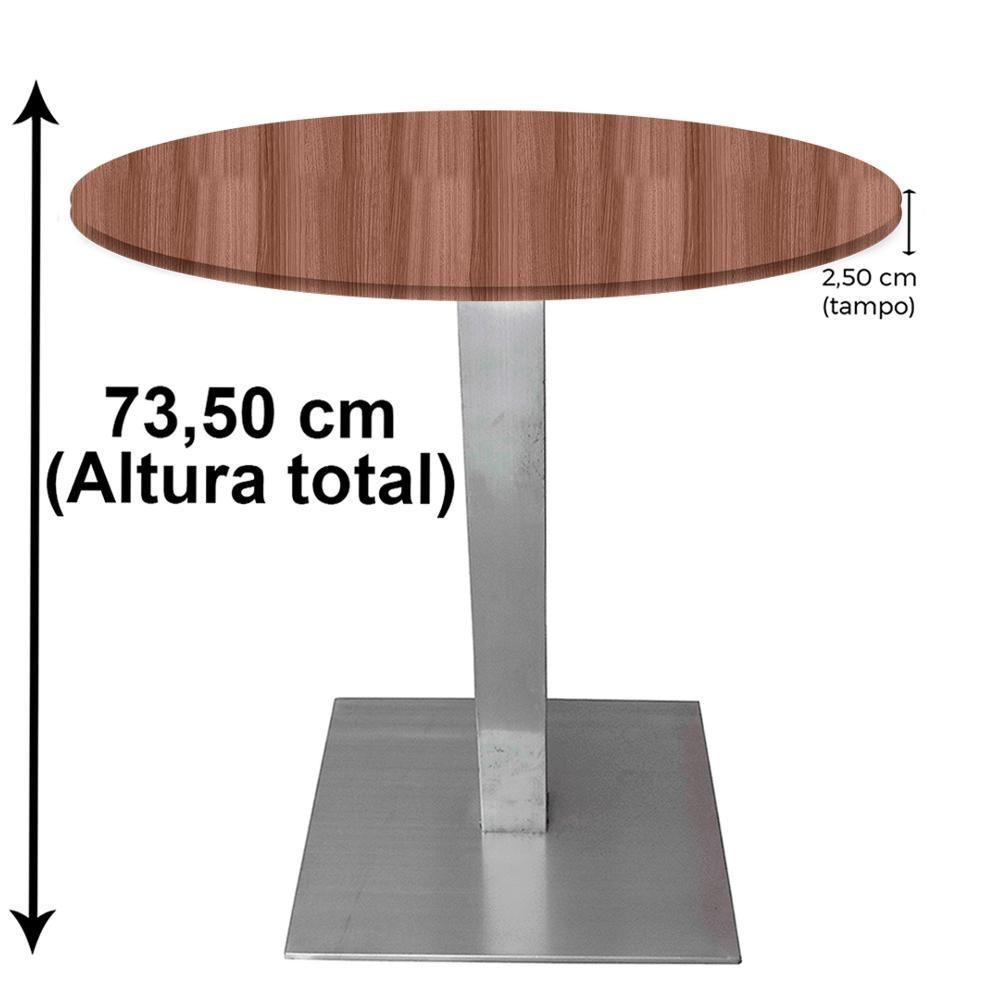 Mesa Quadrada Alpha Inox Prata 73,50 Cm (altura) Tampo Mdp Redondo 60 Cm Walnut (larg) - 2