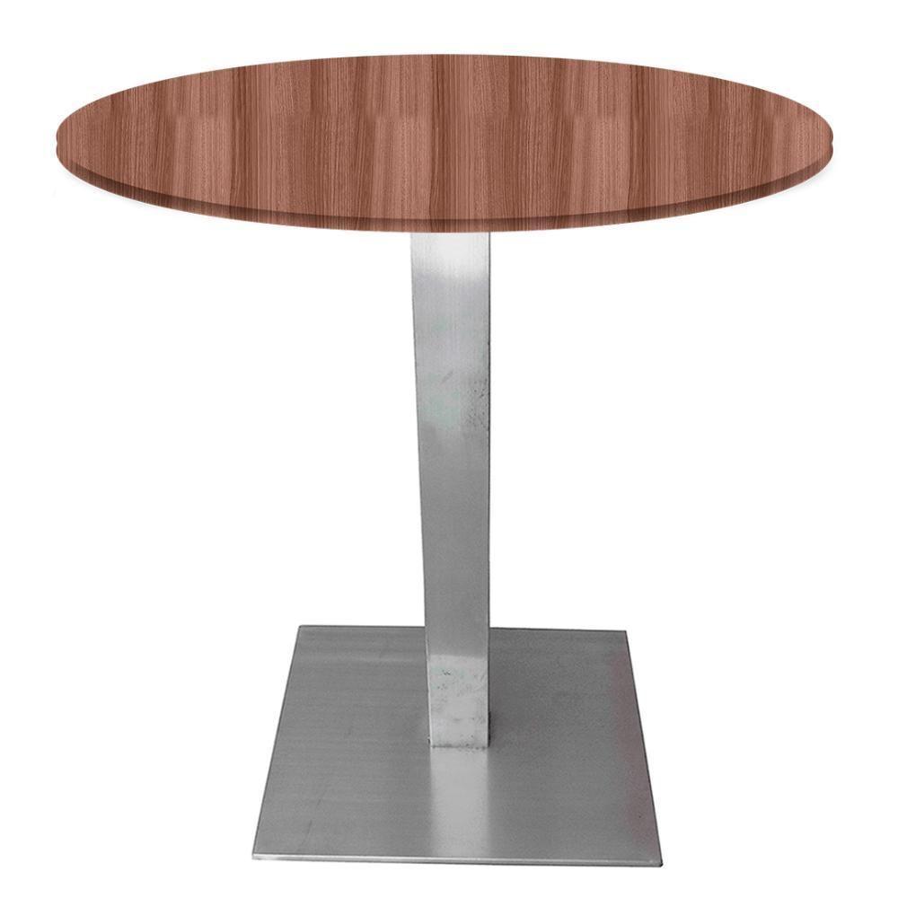 Mesa Quadrada Alpha Inox Prata 73,50 Cm (altura) Tampo Mdp Redondo 80 Cm Walnut (larg) - 1