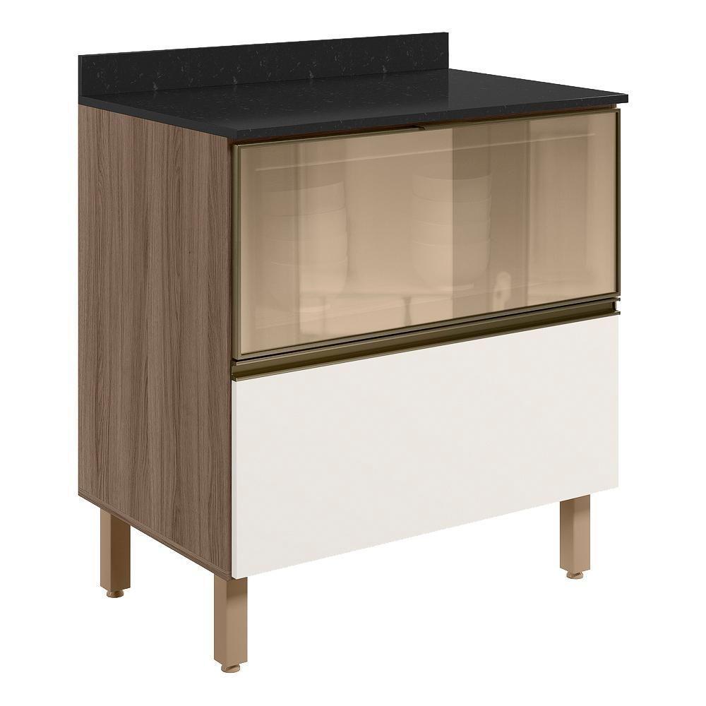 Balcao Tampo 2g Vidro 80cm Mdf Kali 16415 Nicioli Carvalho Toq Off White Cetim - 1