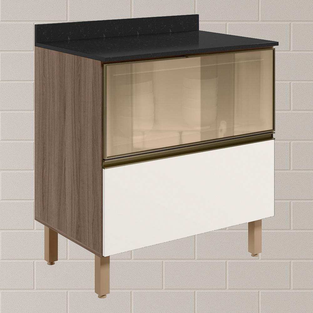 Balcao Tampo 2g Vidro 80cm Mdf Kali 16415 Nicioli Carvalho Toq Off White Cetim - 2