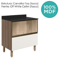 Balcao Tampo 2g Vidro 80cm Mdf Kali 16415 Nicioli Carvalho Toq Off White Cetim