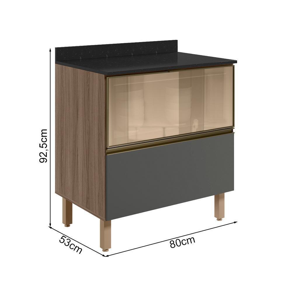 Balcao Tampo 2g Vidro 80cm Mdf Kali 16415 Nicioli Carvalho Toq Chumbo - 3