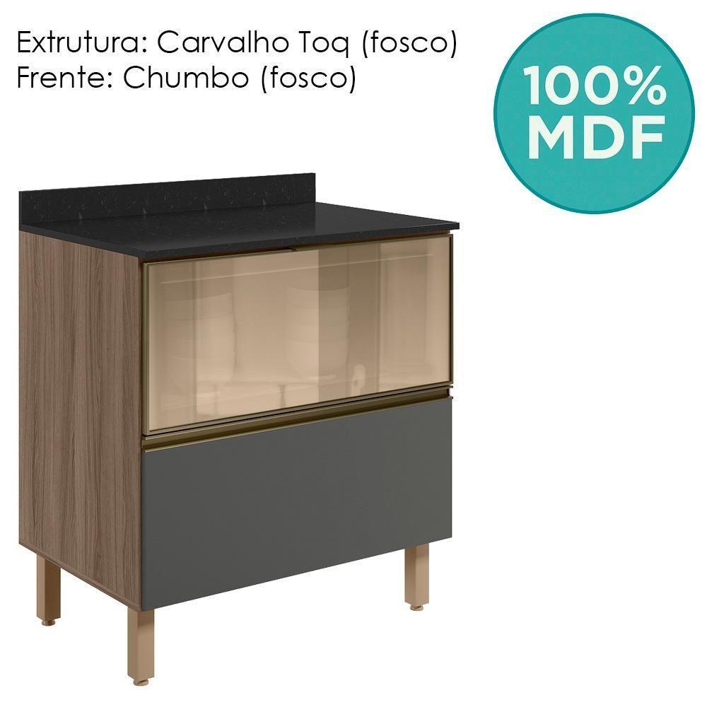 Balcao Tampo 2g Vidro 80cm Mdf Kali 16415 Nicioli Carvalho Toq Chumbo - 4