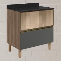 Balcao Tampo 2g Vidro 80cm Mdf Kali 16415 Nicioli Carvalho Toq Chumbo - 2