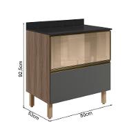 Balcao Tampo 2g Vidro 80cm Mdf Kali 16415 Nicioli Carvalho Toq Chumbo - 3