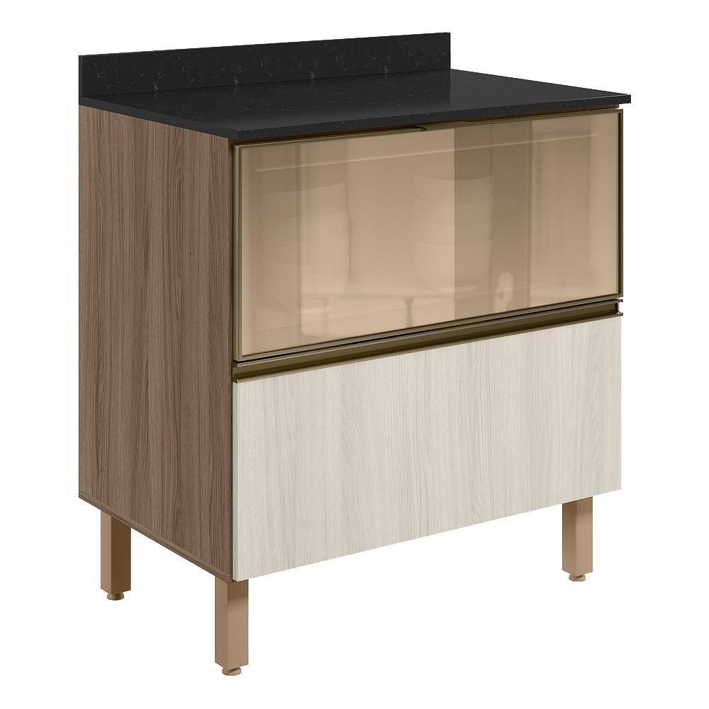 Balcao Tampo 2g Vidro 80cm Mdf Kali 16415 Nicioli Carvalho Toq Bianco Toq - 1