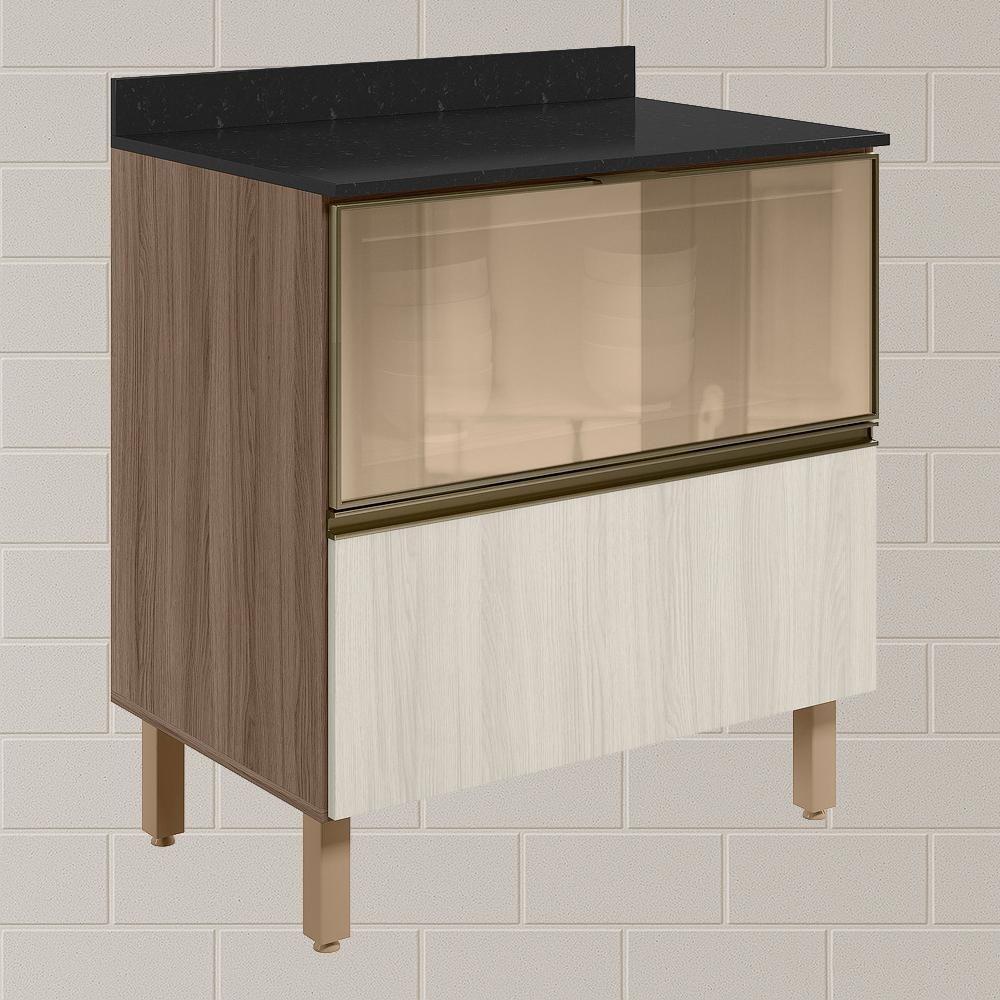 Balcao Tampo 2g Vidro 80cm Mdf Kali 16415 Nicioli Carvalho Toq Bianco Toq - 2