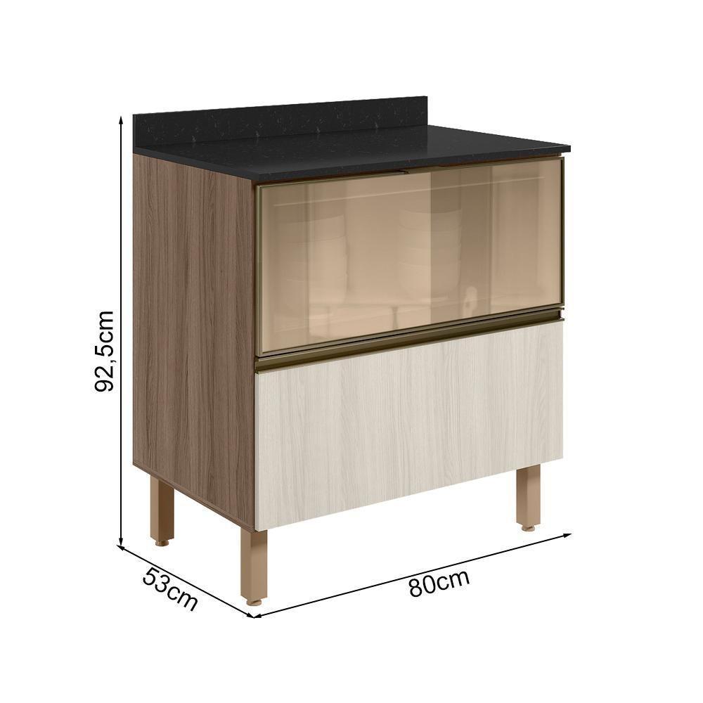 Balcao Tampo 2g Vidro 80cm Mdf Kali 16415 Nicioli Carvalho Toq Bianco Toq - 3