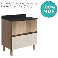 Balcao Tampo 2g Vidro 80cm Mdf Kali 16415 Nicioli Carvalho Toq Bianco Toq