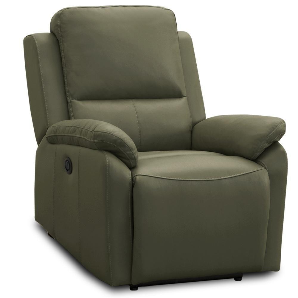 Poltrona Do Papai Retrátil Reclinável Elétrica Aniche L06 Couro Verde Musgo - Lyam Decor - 1