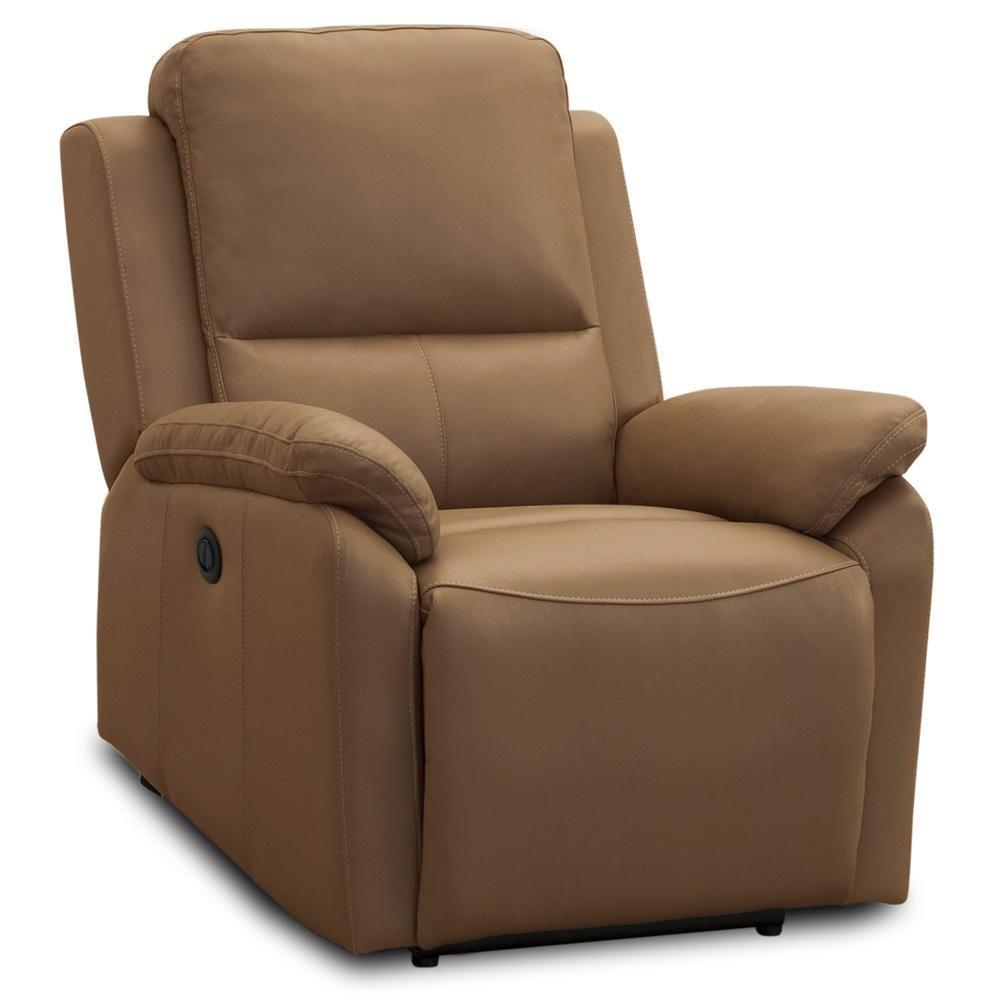 Poltrona Do Papai Retrátil Reclinável Elétrica Aniche L06 Couro Marrom Claro - Lyam Decor - 1