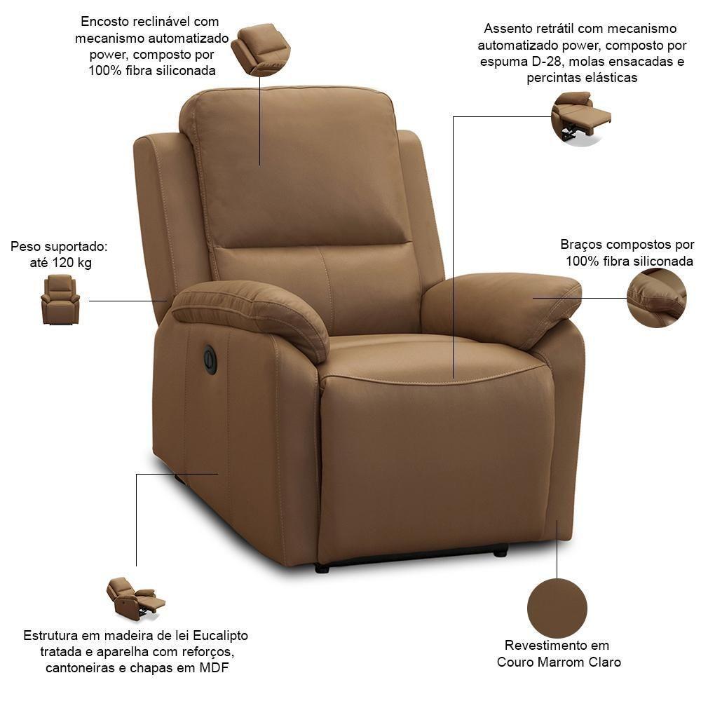 Poltrona Do Papai Retrátil Reclinável Elétrica Aniche L06 Couro Marrom Claro - Lyam Decor - 3